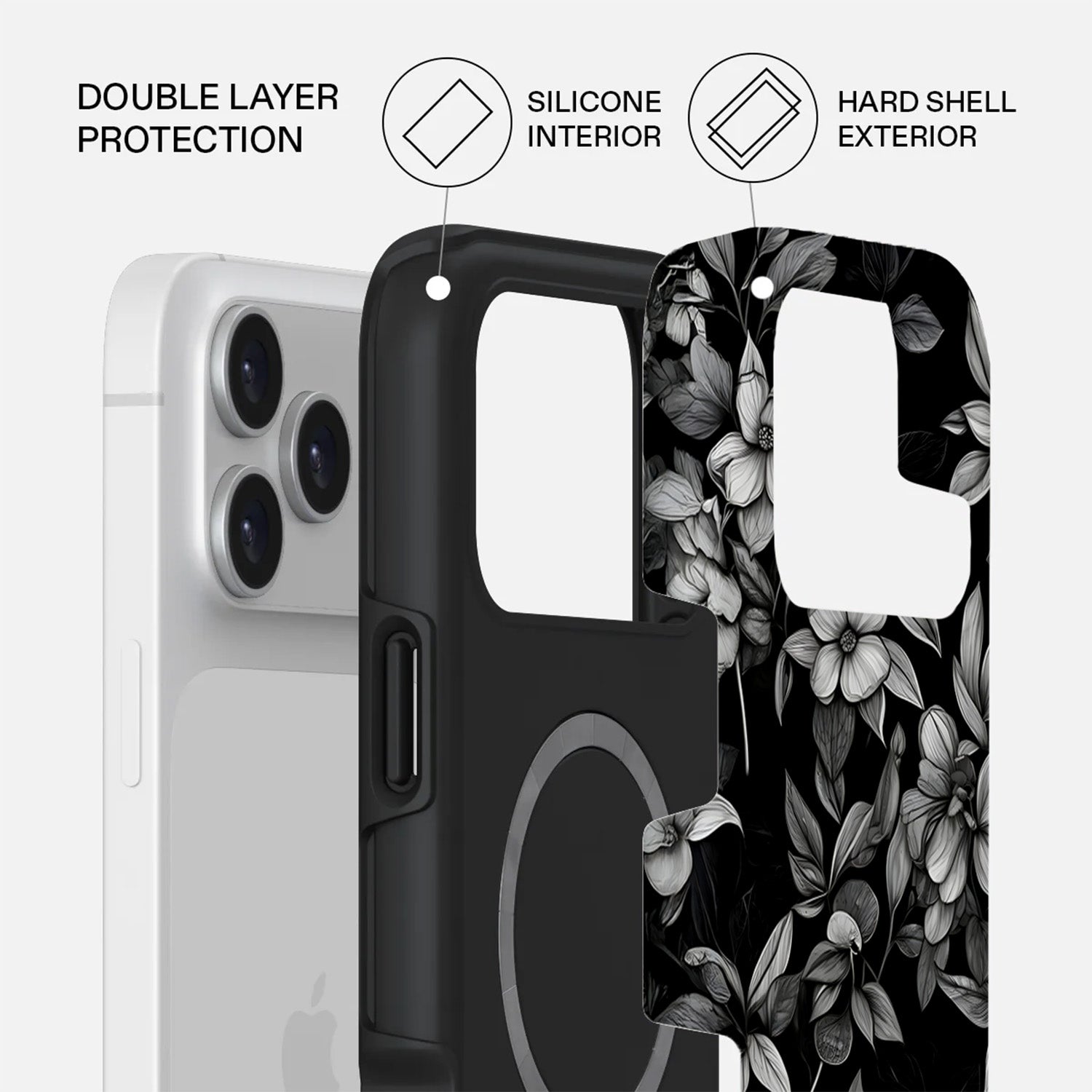 Mobcos iPhone 17 series Sketch Floral Premium Case Compatible with Hybrid Dual-Layer Hard Shell + Silicone Protection - Scratch-Resistant Shockproof Mobile Cover Mobcos