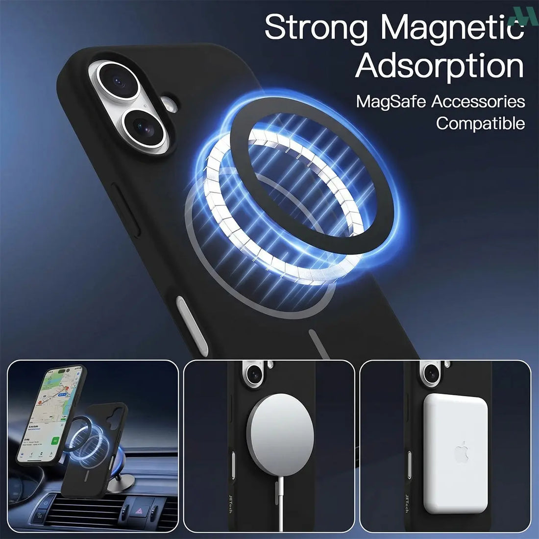 Mobcos Luxury Silicone Case for iPhone 17 – Shockproof Slim Fit Soft-Touch Protective Cover with Magnetic Wireless Charging Support (Black)