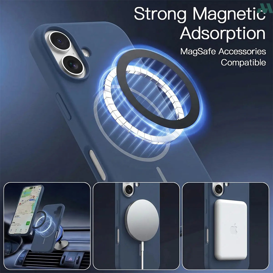 Mobcos Luxury Silicone Case for iPhone 17 – Shockproof Slim Fit Soft-Touch Protective Cover with Magnetic Wireless Charging Support (Blue)