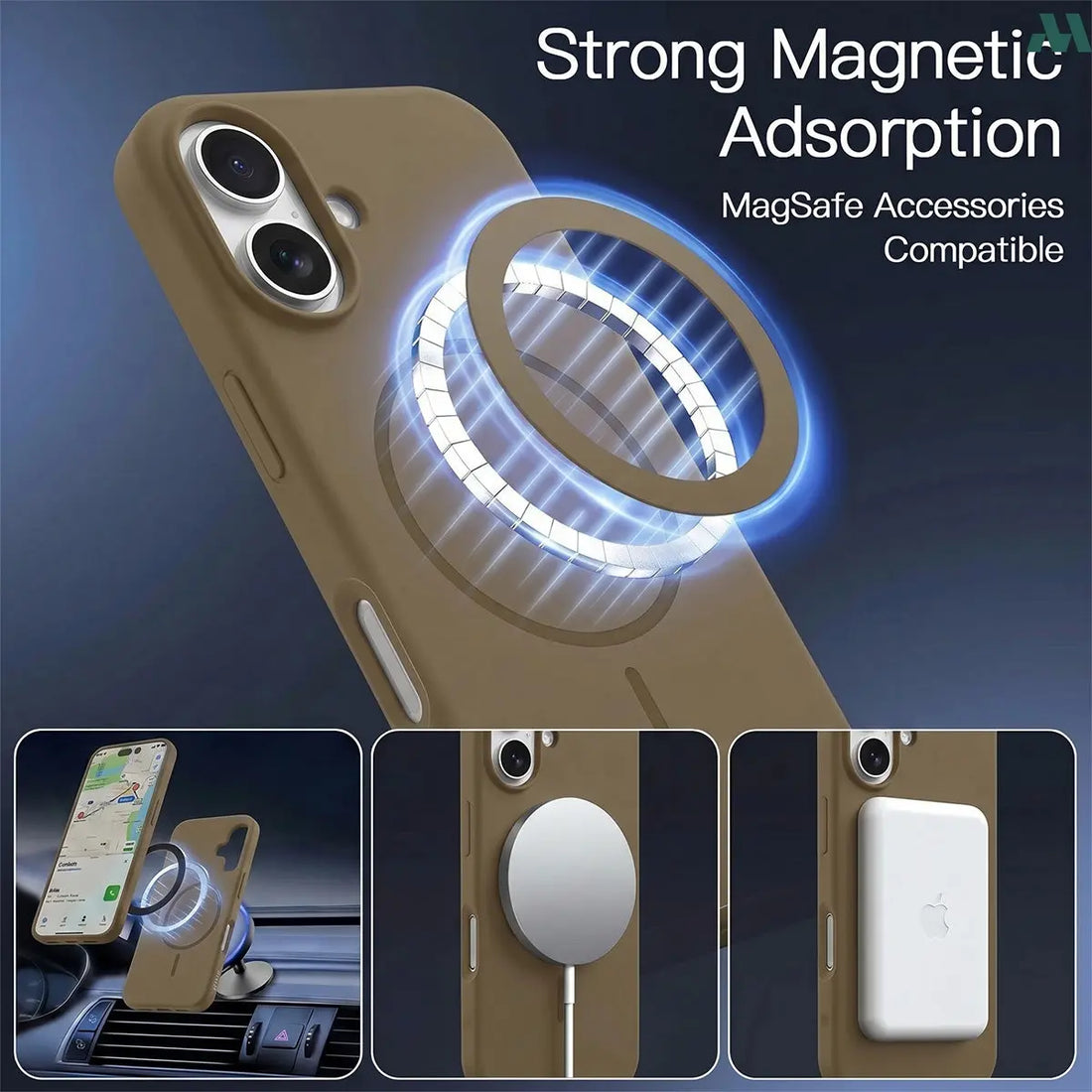 Mobcos Luxury Silicone Case for iPhone 17 – Shockproof Slim Fit Soft-Touch Protective Cover with Magnetic Wireless Charging Support (Brown)