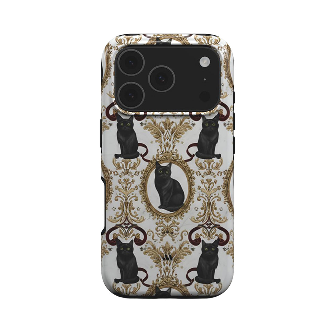 Mobcos iPhone 17 series Cat Filigree Premium Case Compatible with Hybrid Dual-Layer Hard Shell + Silicone Protection - Scratch-Resistant Shockproof Mobile Cover Mobcos