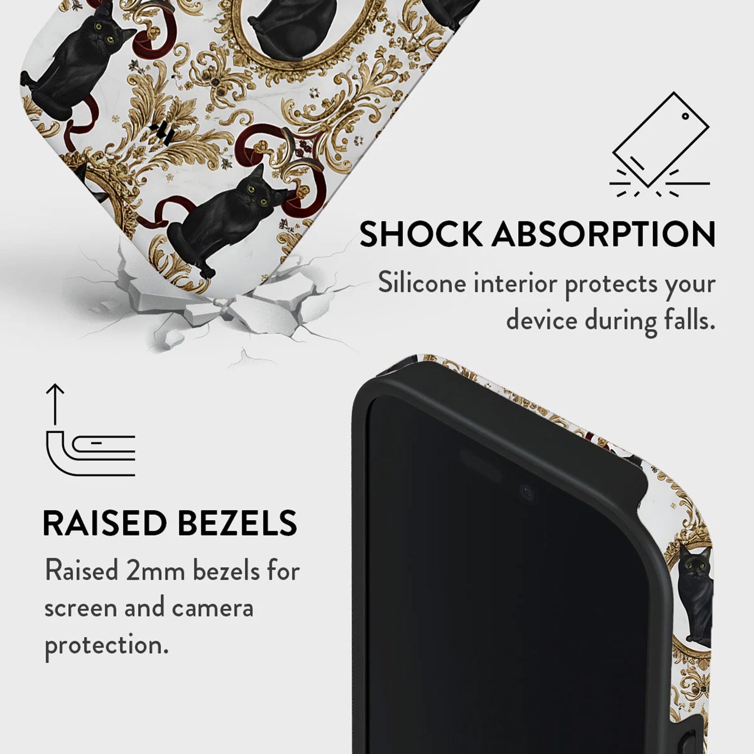 Mobcos iPhone 17 series Cat Filigree Premium Case Compatible with Hybrid Dual-Layer Hard Shell + Silicone Protection - Scratch-Resistant Shockproof Mobile Cover Mobcos