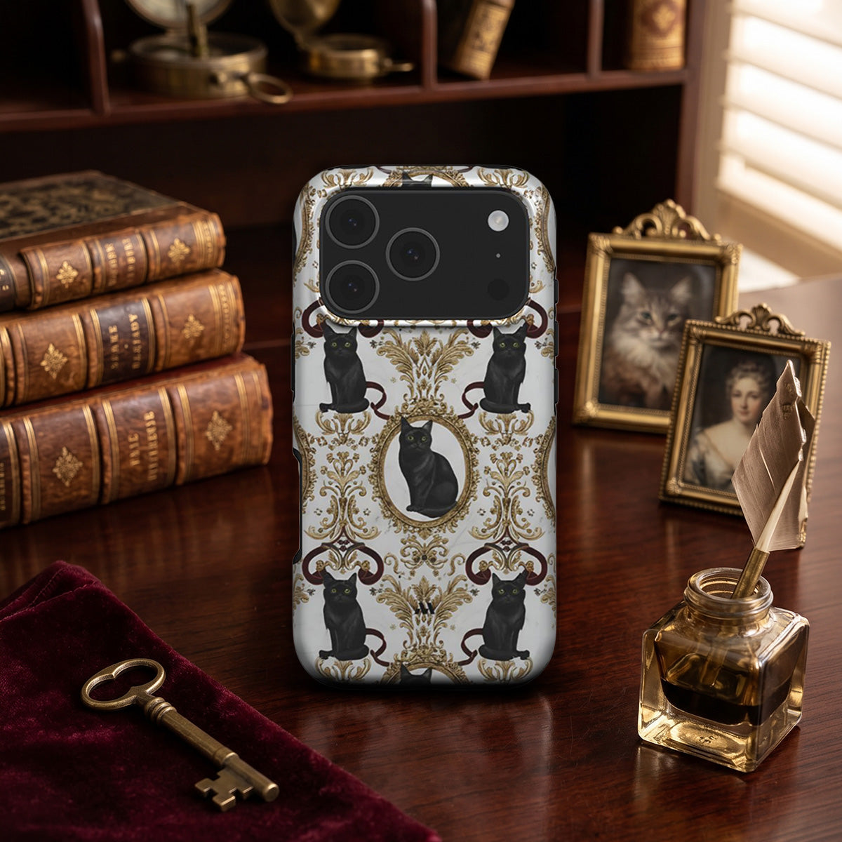 Mobcos iPhone 17 series Cat Filigree Premium Case Compatible with Hybrid Dual-Layer Hard Shell + Silicone Protection - Scratch-Resistant Shockproof Mobile Cover Mobcos