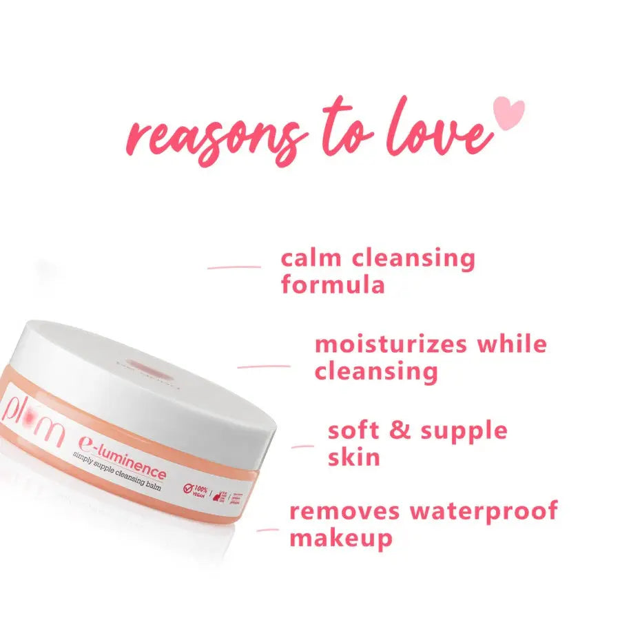 Plum E-Luminence Simply Supple Cleansing Balm Gentle Makeup Remover Hydrating Enriched with Vitamin E For Normal Dry Combination Skin Water Proof (90 g) Plum