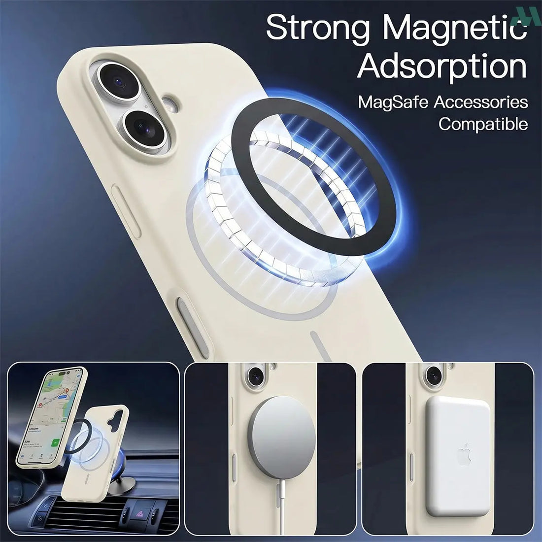 Mobcos Luxury Silicone Case for iPhone 17 – Shockproof Slim Fit Soft-Touch Protective Cover with Magnetic Wireless Charging Support (Cream)