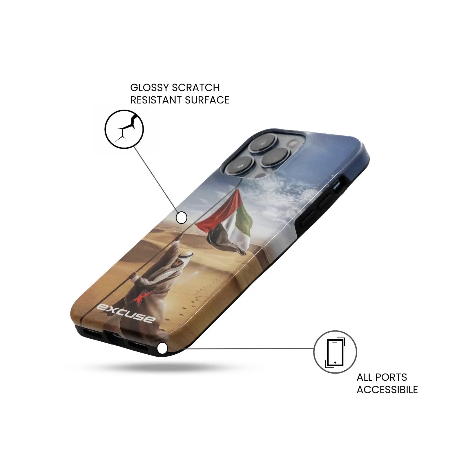 Excuse Luxury iPhone 14 Pro Protective Phone Case Back Cover Sheikh Zayed bin Sultan Al Nahyan UAE Flag Mobile Case Hybrid 2 Layer Hard Shell Silicone Protective Case Luxury excuse