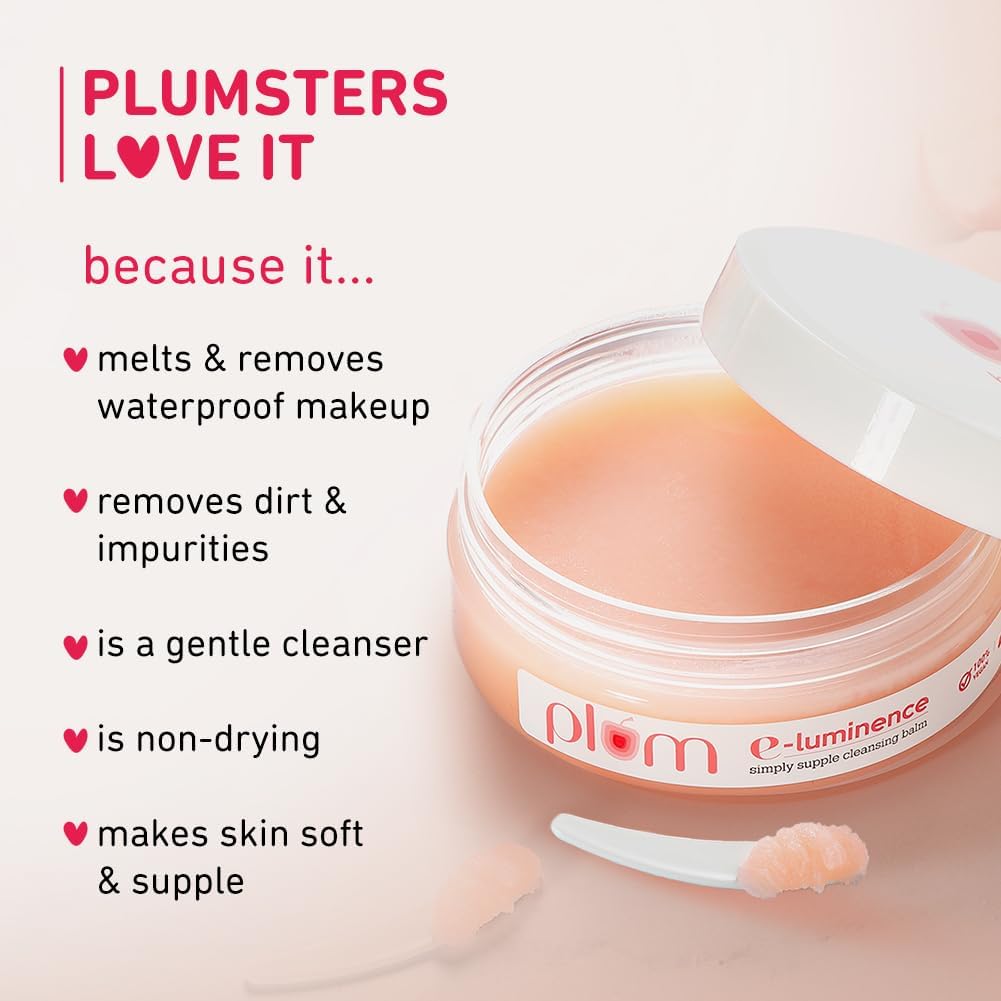 Plum E-Luminence Simply Supple Cleansing Balm | Non-Drying Supple Cleansing Balm with Vitamin E | Makeup Remover | Suitable for Normal, Dry & Combination Skin | 100% Vegan & Sulfate-Free | 90g