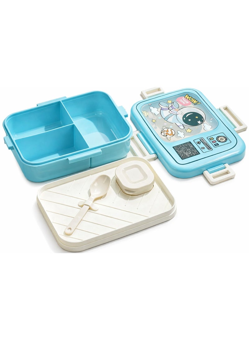 Mobcos Space Astronaut Sky Blue Plastic Multi-Compartment Portable Kids Lunch Box with Secure Locking Lid for Fresh and Organized Meals Mobcos