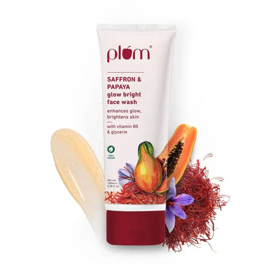 Plum Saffron & Papaya Glow Bright Face Wash With Vitamin B5 Non-Drying Gel-Based Sulphate-Free Face Wash For All Skin Types (100 ml) Plum