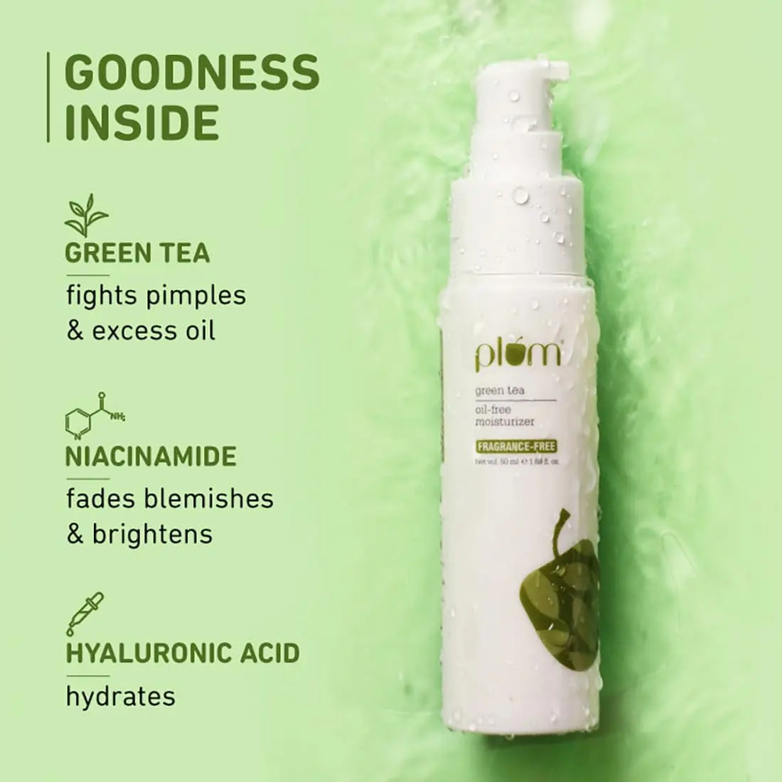 Plum Green Tea Oil Free Moisturizer for Daily Use Enriched with Squalane Niacinamide & Hyaluronic Acid 100% Fragrance Free (50 ml) Plum