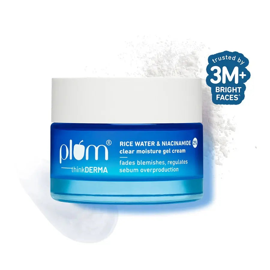 Plum thinkDERMA 2% Niacinamide & Rice Water Clear Moisture Gel Cream Fades Blemishes & Brightens Skin with 3% MatmarineTM for Oil Control Lightweight & Non-sticky (50 g) - MOBCOS