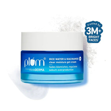 Plum thinkDERMA 2% Niacinamide & Rice Water Clear Moisture Gel Cream Fades Blemishes & Brightens Skin with 3% MatmarineTM for Oil Control Lightweight & Non-sticky (50 g) - MOBCOS