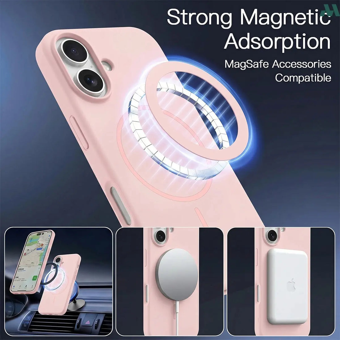 Mobcos Luxury Silicone Case for iPhone 17 – Shockproof Slim Fit Soft-Touch Protective Cover with Magnetic Wireless Charging Support (Pink)