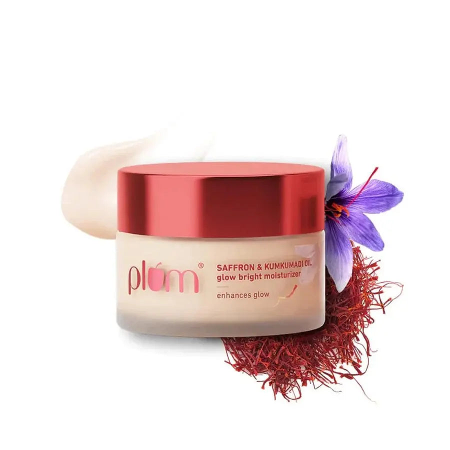 Plum Saffron & Kumkumadi Oil Glow Bright Moisturizer With SPF 35 Brightens Skin & Enhances Glow Fights Dark Spots & Dull Skin UVA & UVB Protection (50 g) - MOBCOS