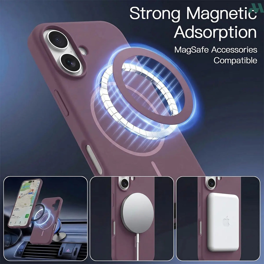 Mobcos Luxury Silicone Case for iPhone 17 – Shockproof Slim Fit Soft-Touch Protective Cover with Magnetic Wireless Charging Support (Purple)