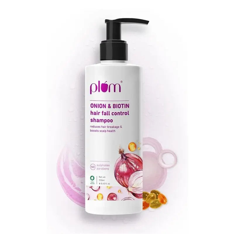 Plum Onion and Biotin Shampoo for Hairfall Control For All Hair Types Reduces Hair Breakage Boosts Scalp Health (250 ml) Plum