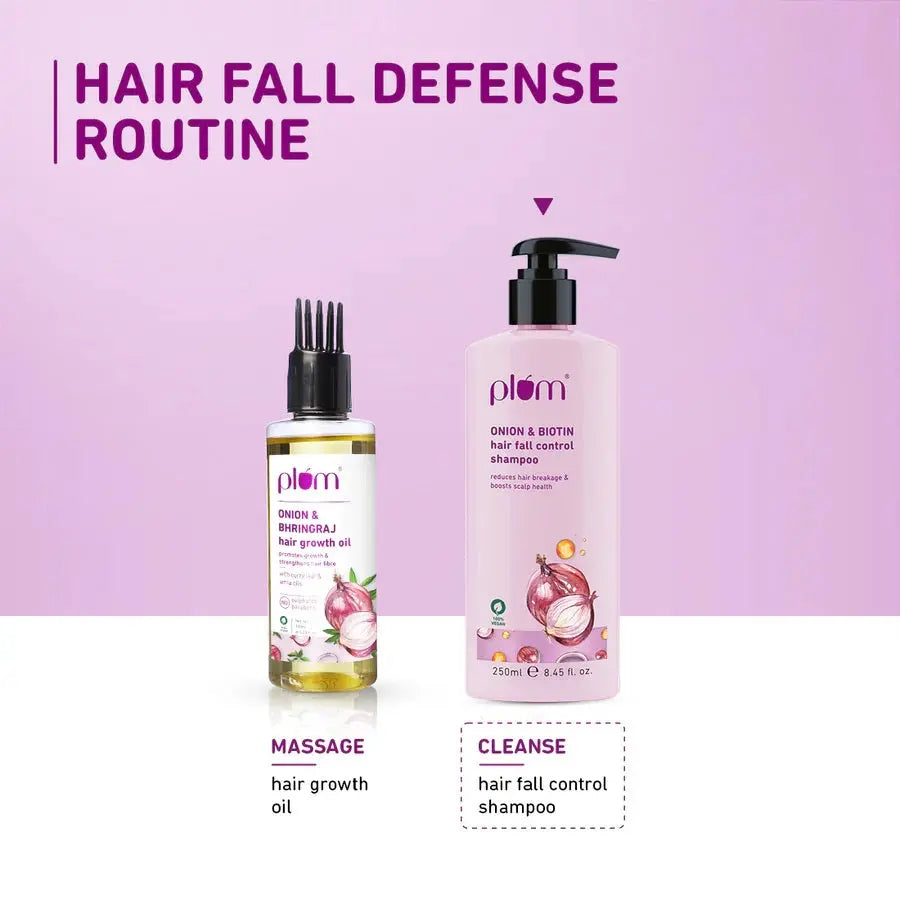 Plum Onion and Biotin Shampoo for Hairfall Control For All Hair Types Reduces Hair Breakage Boosts Scalp Health (250 ml) Plum