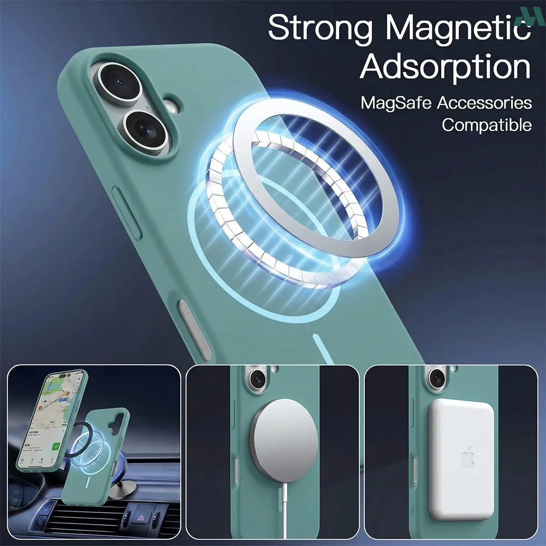 Mobcos Luxury Silicone Case for iPhone 17 – Shockproof Slim Fit Soft-Touch Protective Cover with Magnetic Wireless Charging Support (Teal) MOBCOS