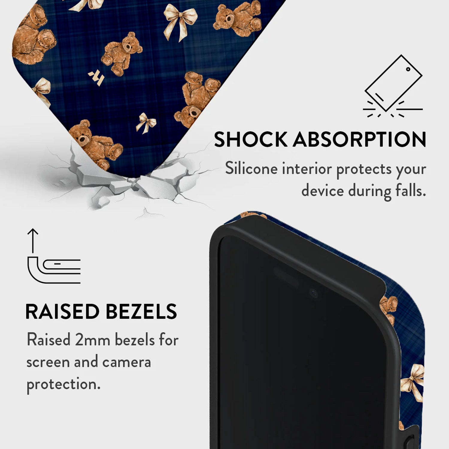 Mobcos iPhone 17 series Teddy Plaid Premium Case Compatible with Hybrid Dual-Layer Hard Shell + Silicone Protection - Scratch-Resistant Shockproof Mobile Cover Mobcos