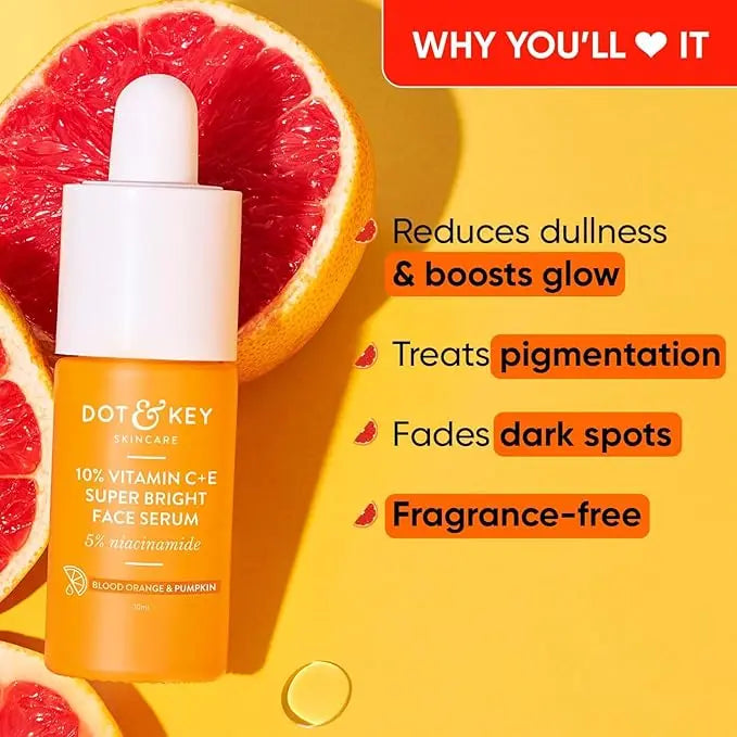 Dot & Key 10% Vitamin C + E 5% Niacinamide Serum Vitamin C Serum For Glowing Skin Fades Pigmentation & Dark Spots Suitable For All Skin Types (30 ml) DOT & KEY