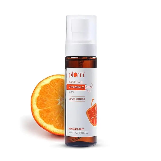 Plum 1.5% Vitamin C Toner with Mandarin for Glowing Skin Improves Uneven Skin Tone Tightens Pores Fragrance Free (100 ml) - MOBCOS