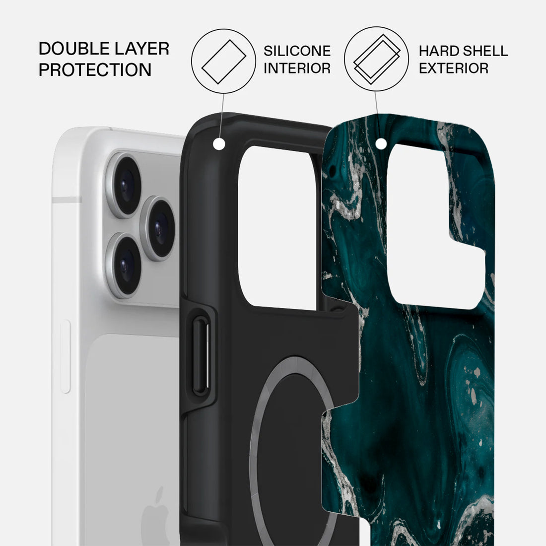 Mobcos iPhone 17 series Teal Marble Premium Case Compatible with Hybrid Dual-Layer Hard Shell + Silicone Protection - Scratch-Resistant Shockproof Mobile Cover Mobcos